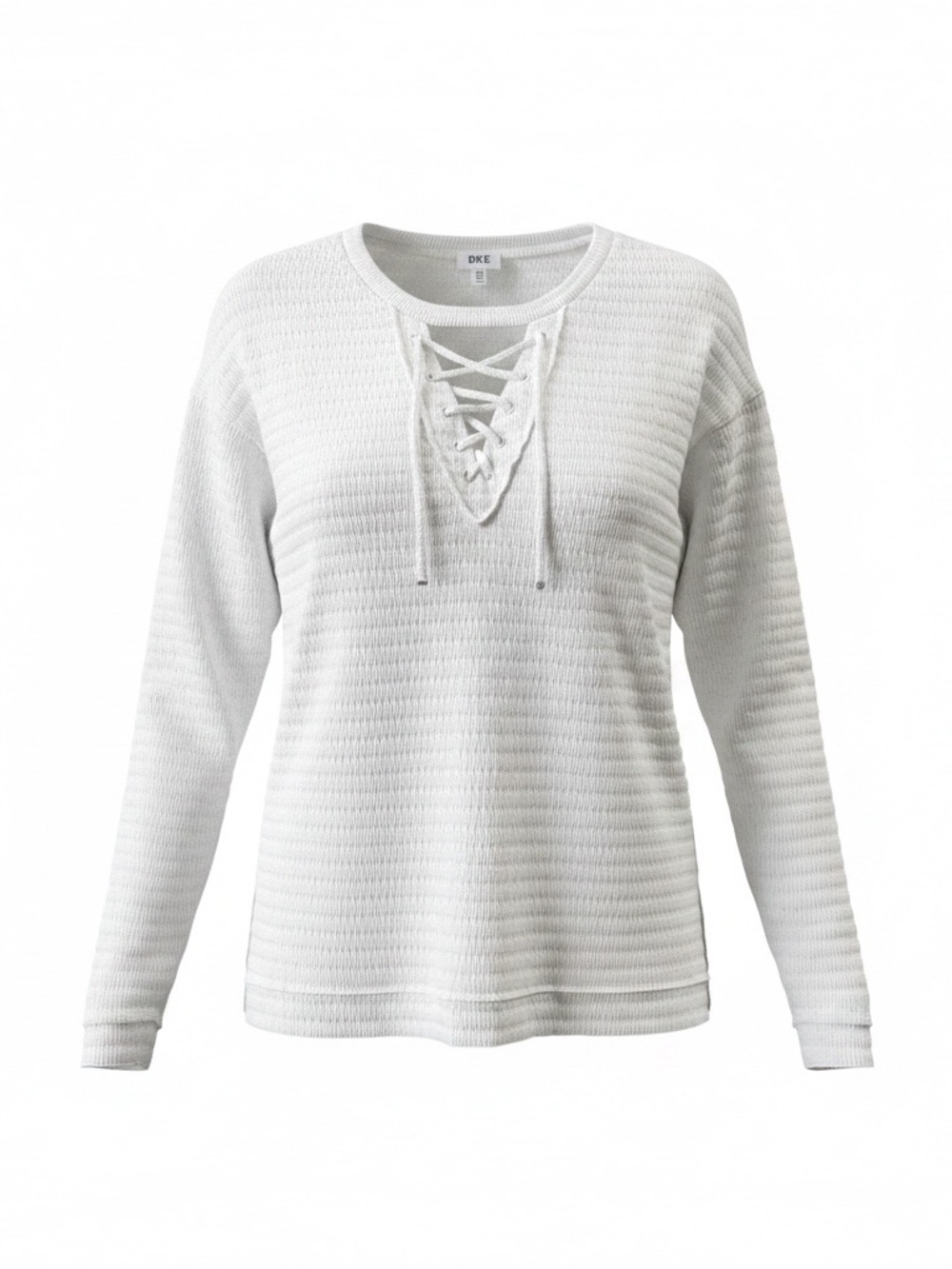 BKE White Lace-Up Knit Long Sleeve Top